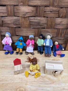 Melissa & Doug Multicultural Wooden Doll Family with Bright Outfit Colors
